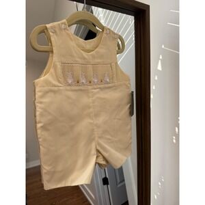 Sir John by Rosalina Reversible Smocked Romper Yellow Bunny Easter 12M NWT